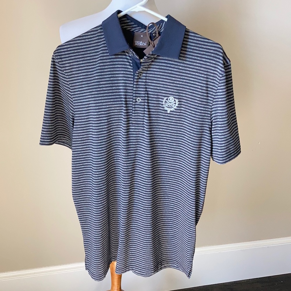 NWT Oscar Jacobson navy/gray “Chester” classy golf polo